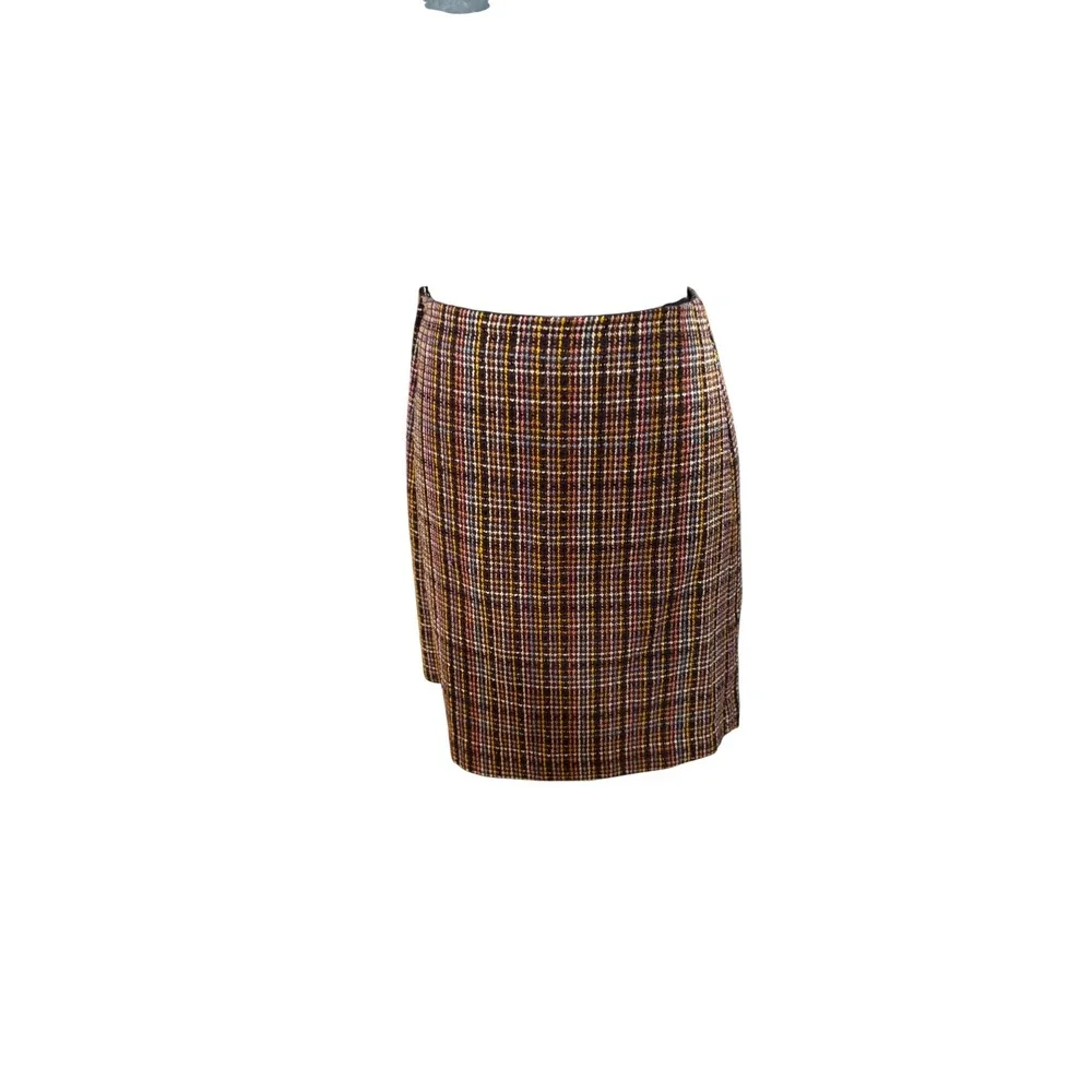 Loft Outlet Burgundy Plaid Tweed Mini Skirt Womens Size 2 Side‎ Zip Lined Fall